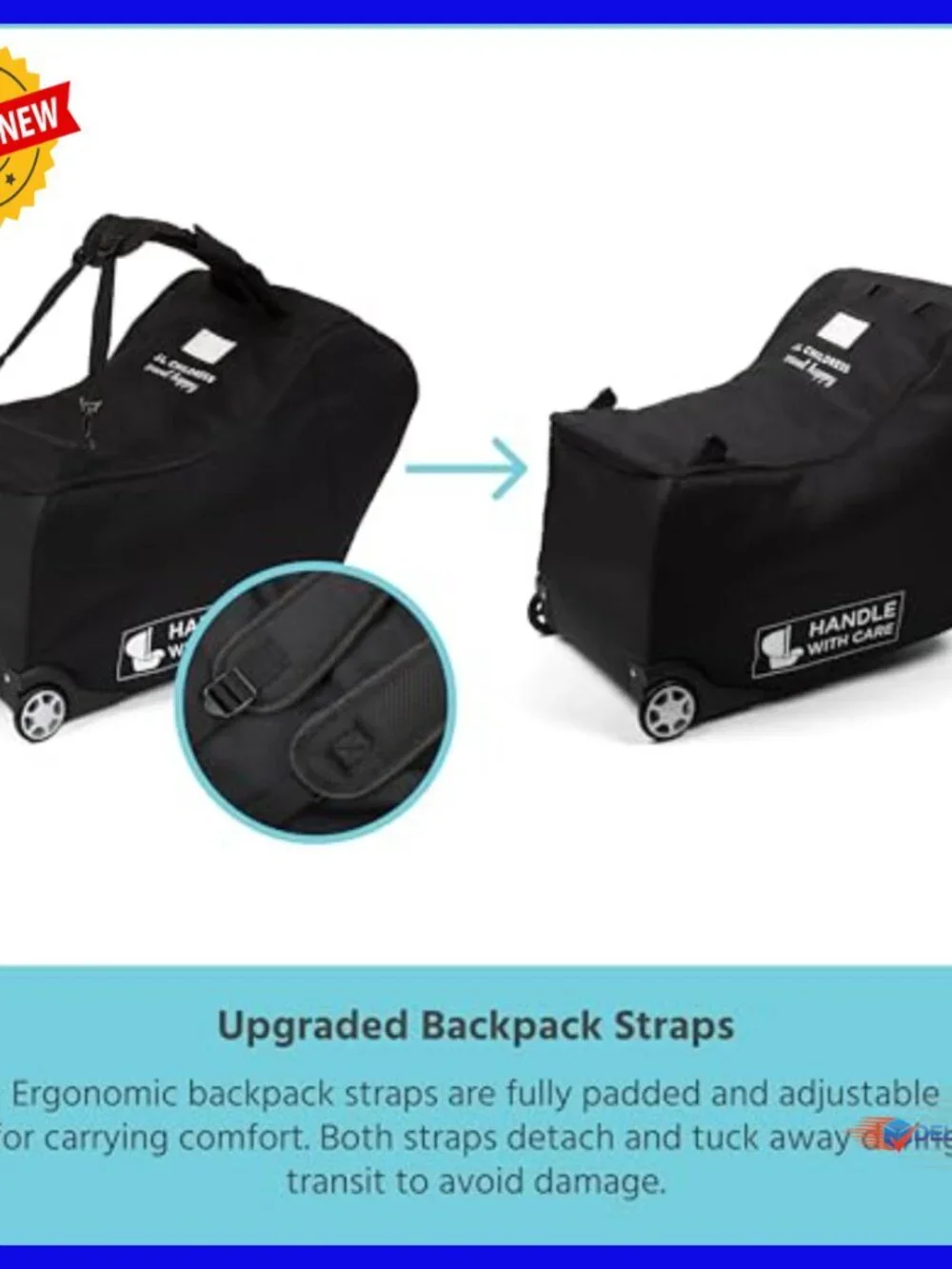 Padded Infant Car Seat Travel Bag with Wheels, Backpack Straps, AirTag
